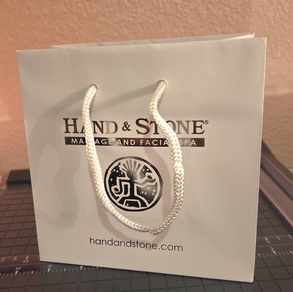 Hand & Stone Massage And Facial Spa White Gift Bags, Qty. 24 - 6.5"x6.5"x3.5"